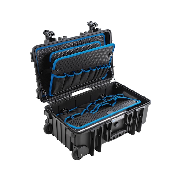 Roller tool case made of high-strength polypropylene with telescopic handle