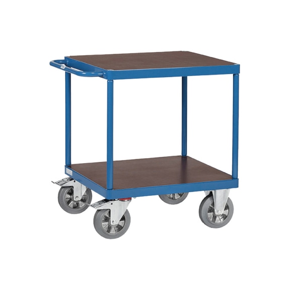 mesa ruedas, 2 superficies carga cuadradas, 700x700&nbsp;mm, capacidad carga 1200&nbsp;kg - Mesa con ruedas con 2 áreas de carga de madera