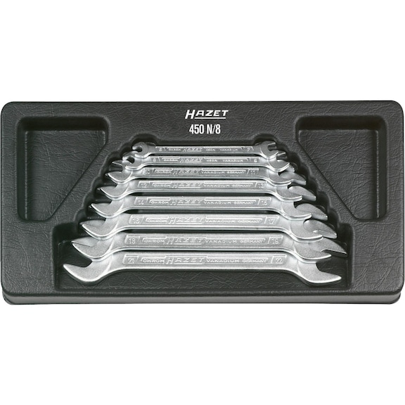 Double open-end wrench sets, 8, 10 or 12 pieces
