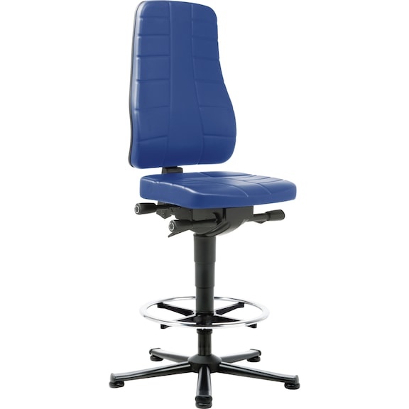 BIMOS ALL-IN-ONE Highline, skid base and foot ring, leather blue - ALL-IN-ONE Highline swivel work chair with foot rest ring and glide runners