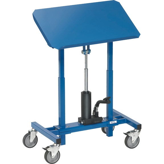 Adjustable material stand 720-1,080 mm, 250 kg, 750x450 mm, tilting 15/30° - Height-adjustable material stands - with food pedal