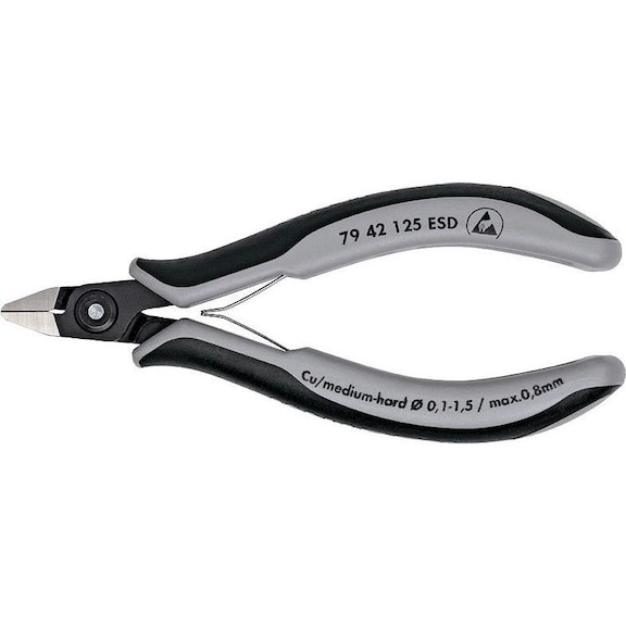 KNIPEX electronics side cutters ESD 125&nbsp;mm pointed head, blade without chamfer - precision ESD electronic side cutters