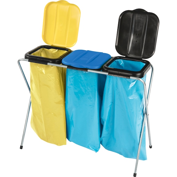 Afvalbak, driedelig, 96 x 37 x 78&nbsp;cm, geel/blauw/zwart - Afvalbak