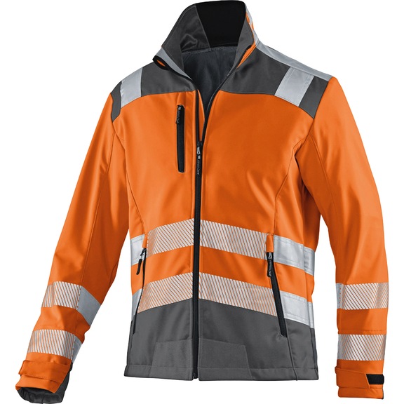 KÜBLER Reflectiq high-vis softshell jacket fluorescent orange/anthracite size XL - REFLECTIQ high-visibility softshell jacket