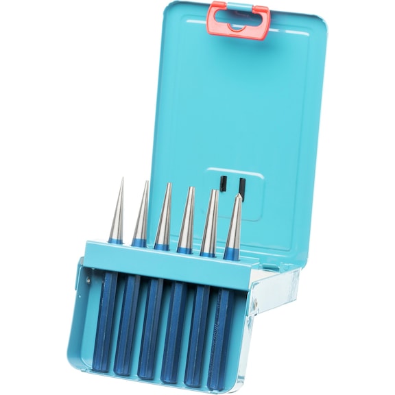 Drift punch set with centre punch, 6 pieces, in sheet-steel box