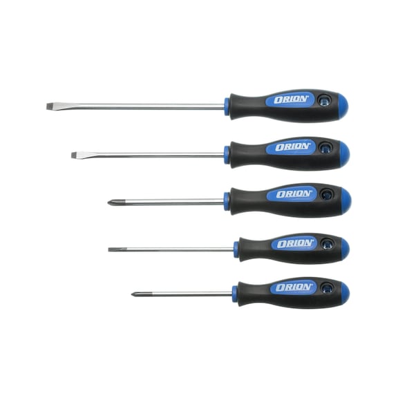 ORION screwdriver set, 5 pieces, 4–6.5 mm, PH1 PH2 - Slotted screwdriver with circular blade set, 5 pieces