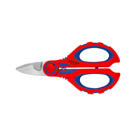Electrician's scissors, fine toothed with cable cutters and crimping station