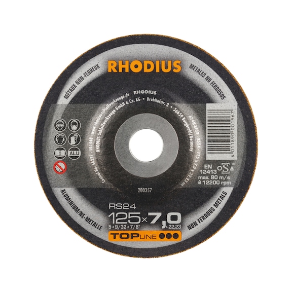 RHODIUS Schruppscheibe Alu/NE-Metalle Typ RS24 125 x 7,0 x 22,23 mm - Schruppscheibe für Aluminium/NE-Metalle