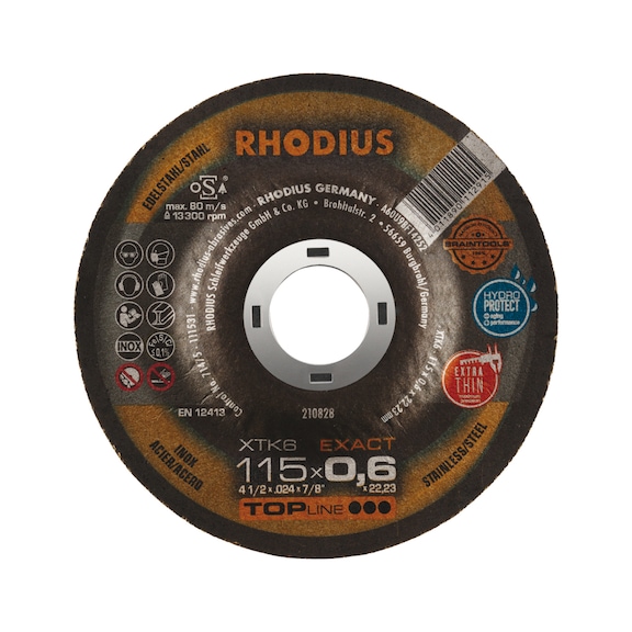RHODIUS vágótárcsa, XTK6 EXACT, 115 x 0,6 x 22,23 - XTK 6 EXACT vágótárcsák - ultravékony, Inox acélhoz