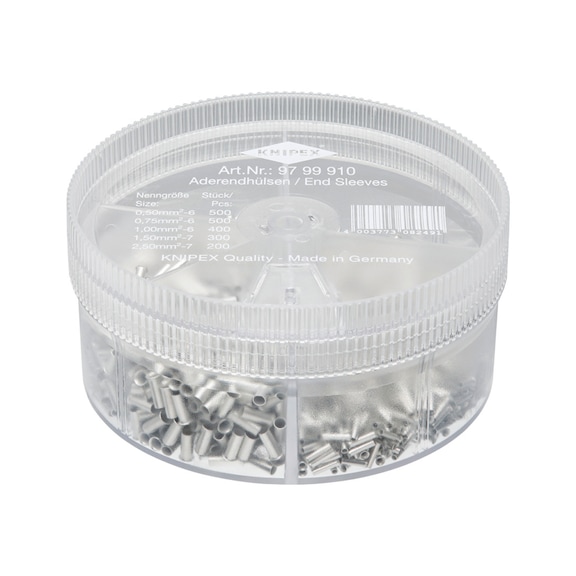 Cajas surtidas de manguitos protectores KNIPEX 97 99 910 - Cajas con surtido de punteras para aislado de cable, para 0,5-2,5 mm²