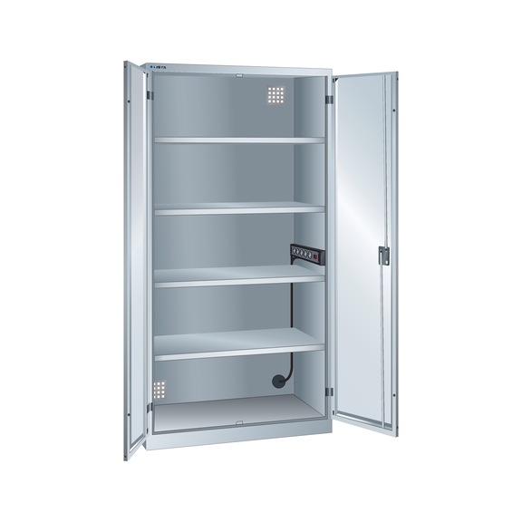 LISTA akkutöltő szekrény, 4 polc, 1000x580x1950 mm, D típus, KEY Lock R7035 - Akkumulátortöltő szekrények