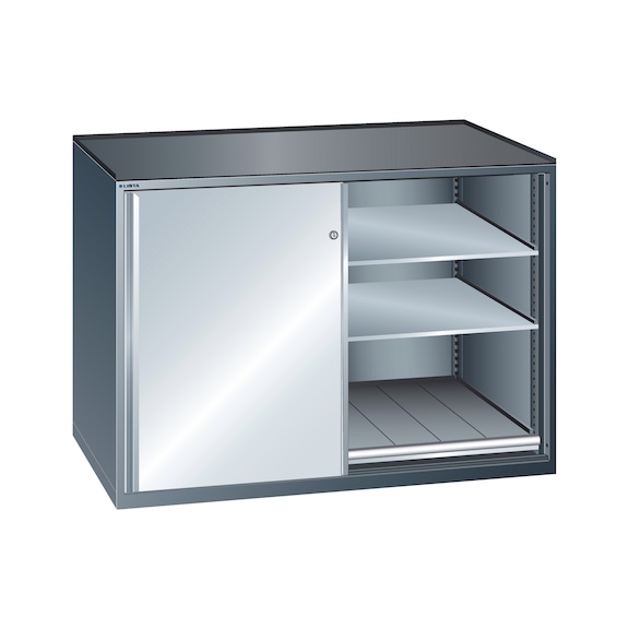 LISTA armoire tiroirs 4 étagères 2x36x36E 1430 x 780 x 1020 mm verr. CLE R5012 - Armoires à portes coulissantes