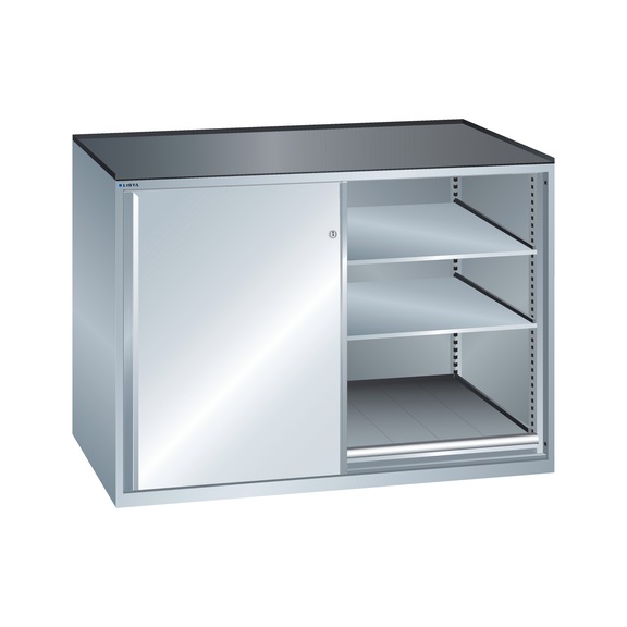 LISTA armoire tiroirs 4 étagères 2x36x36E 1430 x 780 x 1020 mm verr. CLE R7035 - Armoires à portes coulissantes