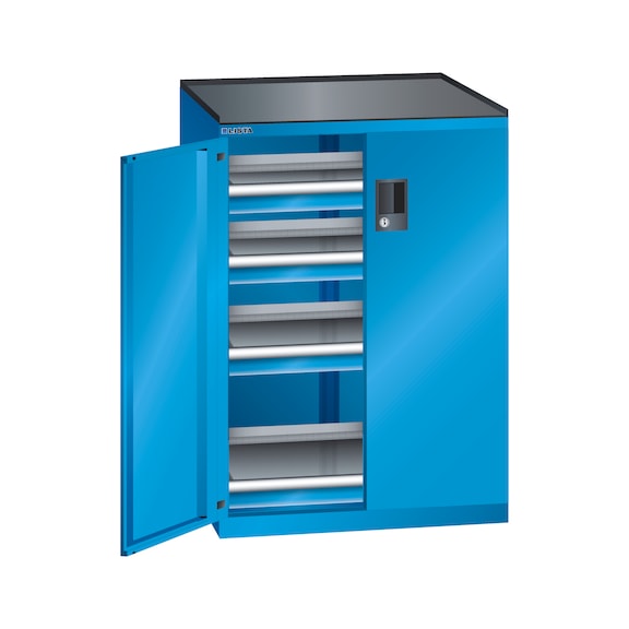 LISTA armoire à tiroirs, 4 tiroirs 36x27E 717 x 600 x 1020 mm verr. RFID RAL5012 - Armoires à tiroirs
