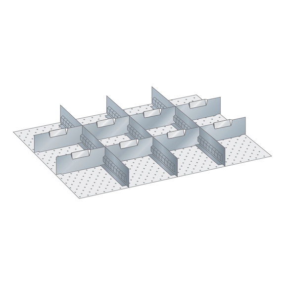 LISTA set with 3 slotted walls and 8 separating plates for 36x27E 612x459x75 mm - Slotted divider and separating plate set