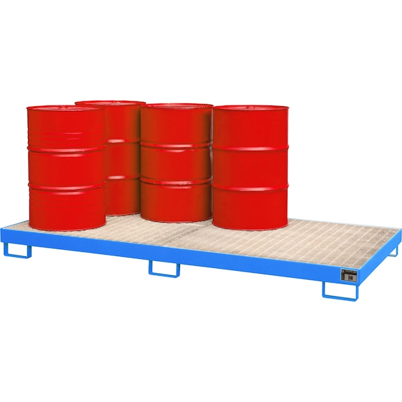 Izgaralı toplama kabı UxGxY 2650 x 1300 x 210 mm RAL 5012 açık mavi - 200 litrelik variller için toplama kabı