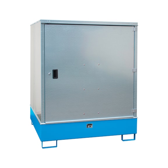 Haz. mat. cabinet f. 4 x 200 drums 1475x1490x1800 mm, coll. vol. 467 l, RAL 5012 - Hazardous materials cabinet for 200 l drums