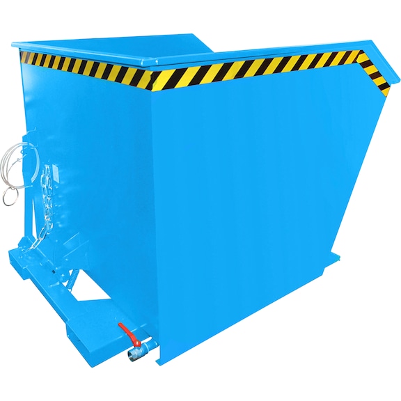 Kontejner na třísky, objem 1,00&nbsp;m³, DxŠxV 1640x1280x780 mm, RAL 5012 (světle modrá) - Nádoby na kovové piliny, vyklápění z&nbsp;místa obsluhy vysokozdvižného vozíku