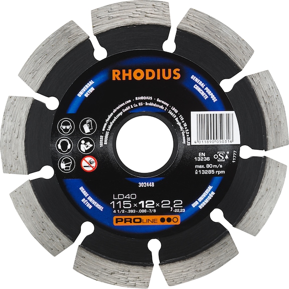 Disco de corte de diamante RHODIUS 115 x 12 x 2,2 x 22,23&nbsp;mm - Disco de corte de diamante LD40: ideal para aplicaciones flexibles en materiales de blandos a duros
