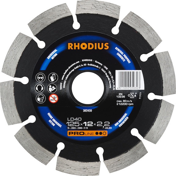 Disco de corte de diamante RHODIUS 125 x 12 x 2,2 x 22,23&nbsp;mm - Disco de corte de diamante LD40: ideal para aplicaciones flexibles en materiales de blandos a duros