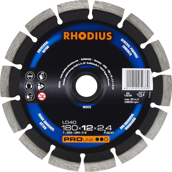 Disco de corte de diamante RHODIUS 180 x 12 x 2,4 x 22,23&nbsp;mm - Disco de corte de diamante LD40: ideal para aplicaciones flexibles en materiales de blandos a duros