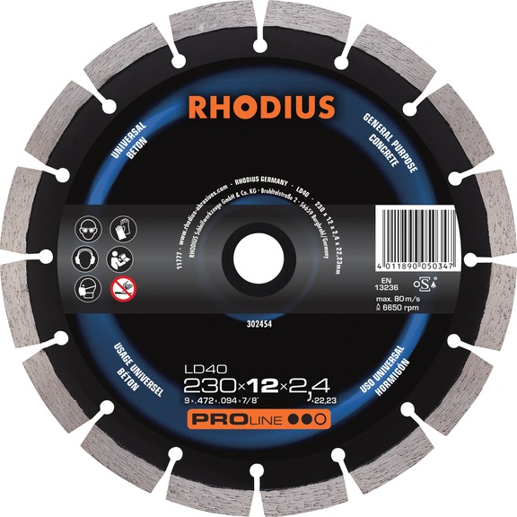 Disque diamant RHODIUS 230 x 12 x 2,4 x 22,23&nbsp;mm - Disque diamant LD40 — idéal pour les applications flexibles dans les matériaux tendres à durs