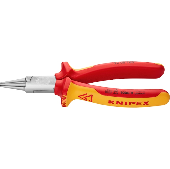 KNIPEX VDE 圆嘴钳，160 毫米，镀铬头，带双组份手柄 - VDE 圆嘴钳，短钳口，带双组份手柄套
