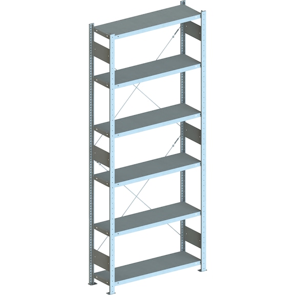 META S3 plug-in rack CLIP 150, RAL 7035, 6 shelves, basic shelf 2500x1000x300 mm - Shelf boltless rack, single-row