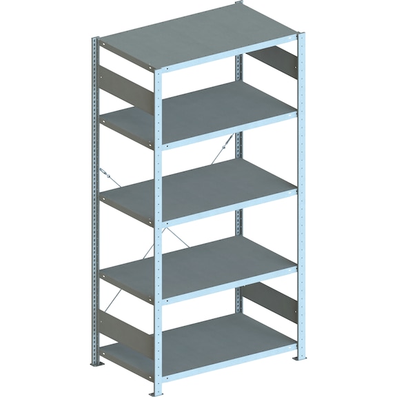 META office plug-in rack S3 CLIP 100, galv, 5 shelves, basic shelf 2000x1000x600 - Shelf boltless rack, single-row
