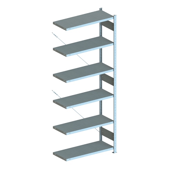 META S3 plug-in rack CLIP 230, RAL7035, 6 shelves, add-on shelf 2500x1000x400 mm - Shelf boltless rack, single-row
