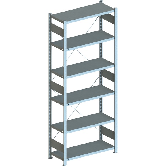 META office plug-in rack S3 CLIP 100 RAL 7035, 6 shelves, bas. sh. 2500x1000x400 - Shelf boltless rack, single-row