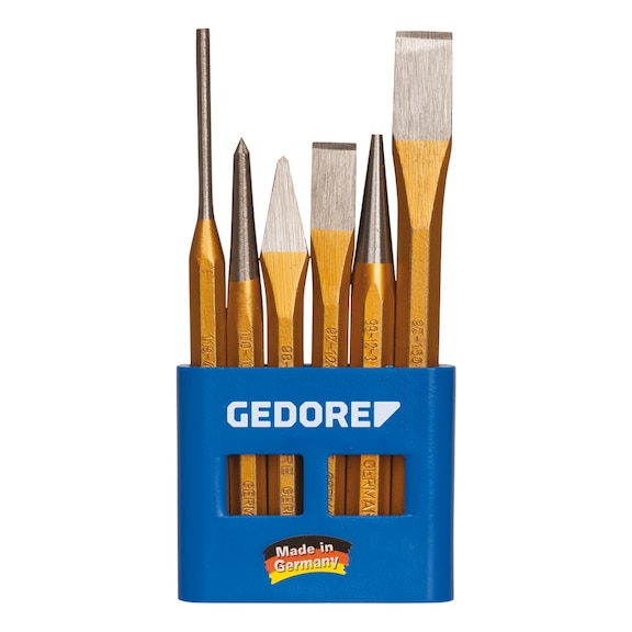 Cincel GEDORE, 6 pzs., en soporte con base - Set de herramientas de impacto en caja de plástico