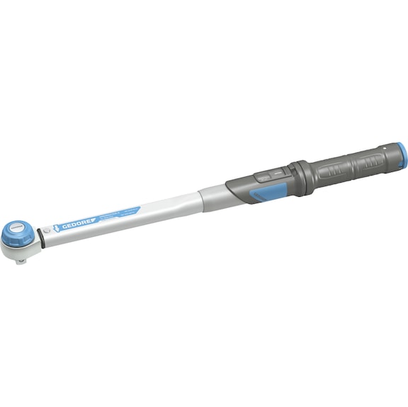 Torque wrench with reversible square drive, adjustable