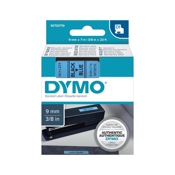 DYMO feliratozó szalag, 9 mm x 7 m, kék alapon fekete - Feliratozó szalagok, D 1
