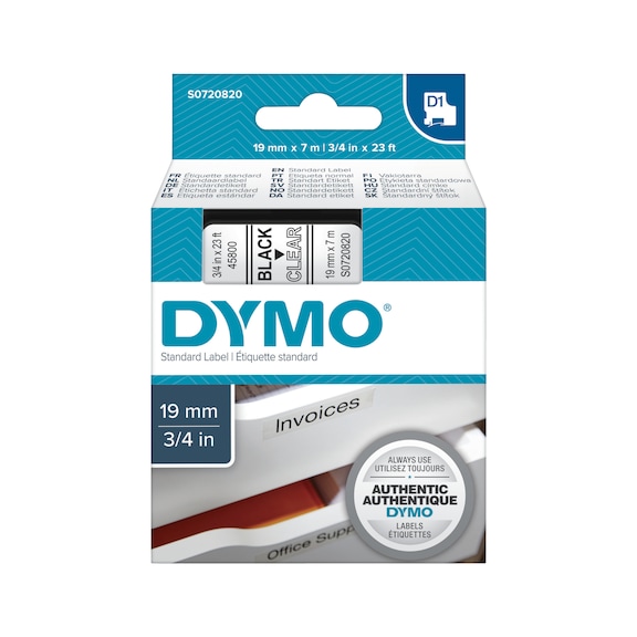 DYMO 贴标胶带 19 mm x 7 m，黑色透明 - D 1 标签带