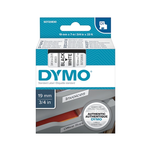 DYMO 贴标胶带 19 mm x 7 m，白底黑字 - D 1 标签带