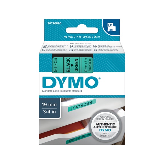 DYMO 贴标胶带 19 mm x 7 m，绿底黑字 - D 1 标签带