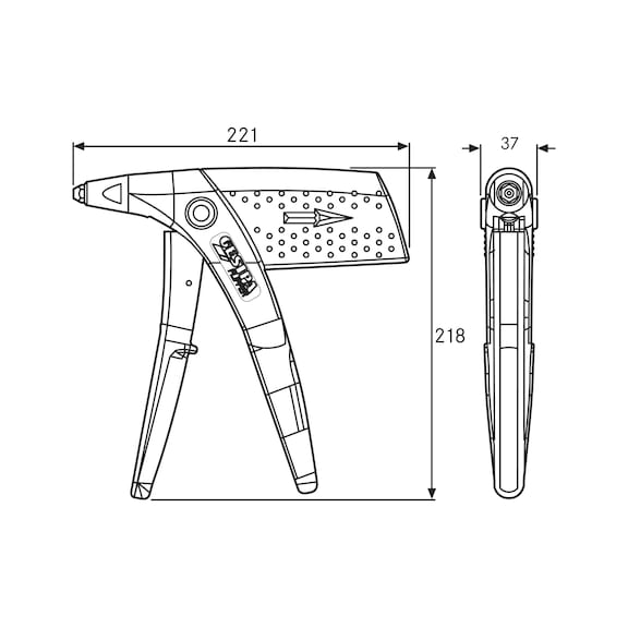 GESIPA Flipper 手持式铆钉钳，装在箱子中，带有 3 种尺寸的 Poly-Grip 铆钉 - 带手持式铆钉钳 Flipper 的分类铆钉