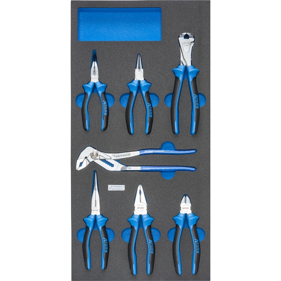 ATORN hard foam insert with pliers set, 293 x 587 x 30 mm, black/blue - Hard foam insert equipped with tools, pliers set