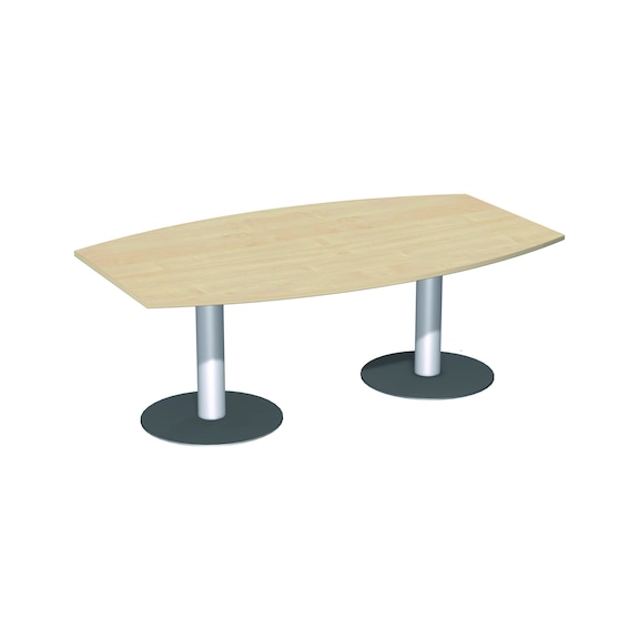 Conference table, barrel shaped with 2 pedestal legs