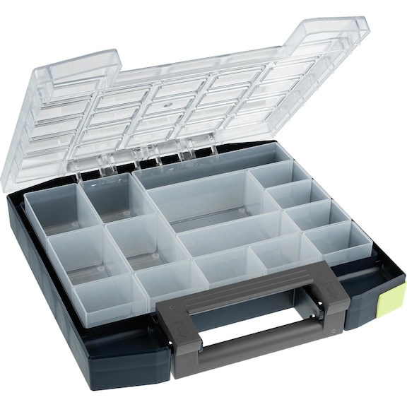 RAACO assortment case L x W x H 298 x 284 x 55 mm with 15 trays - Assortment box with removable compartment inserts