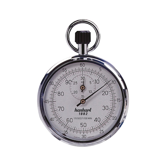 Chronomètre à remontoir HANHART, boîtier métal, 7&nbsp;rubis, grad. 1/5&nbsp;s et 1/100&nbsp;s - Chronomètre à remontoir