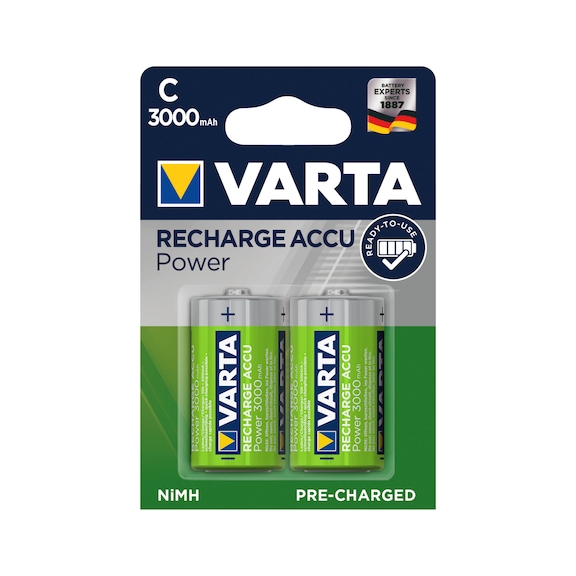 VARTA 电池，可充电电源 C 型 Baby 吸塑包，2 件 1.2 伏 3000 毫安时 Ni-MH - 长寿命充电电池/C 型电源充电电池