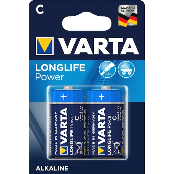 VARTA LONGLIFE POWER 小电池，吸塑包装 2 个 1.5&nbsp;V 碱性锰电池 C - LONGLIFE POWER C 型小电池