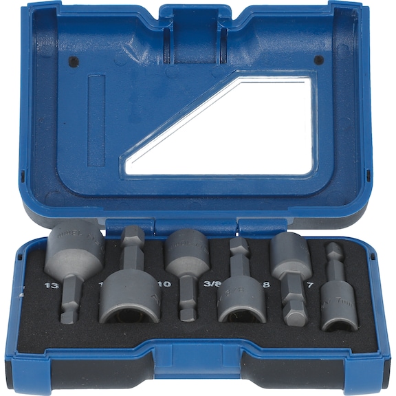 Socket wrench set with 1/4" hex drive