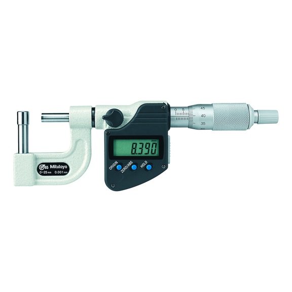 MITUTOYO digitális csőmérő mikrométer, D típus, 0–25&nbsp;mm, Digimatic, IP65 - Elektronikus kengyeles mikrométer