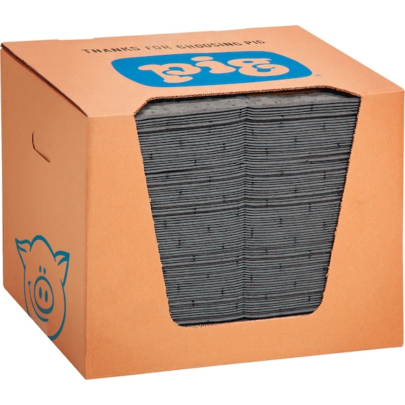 PIG universal absorb. mat MAT261, 38x38 cm, heavy-weight, 100 pc/dispenser box - Universal absorbent mat – individual mats in display box