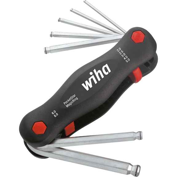 WIHA 螺丝刀 PocketStar，7 件，2-8 mm 球形端头 - 螺丝刀套件，7 件，装在折叠夹持器中