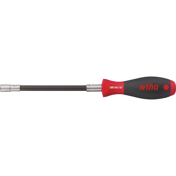Porte-embout WIHA avec manche 1/4 pouce, longueur 150 mm, SoftFinish, flexible - Tournevis à porte-embout avec lame flexible et frein d'axe de serrage