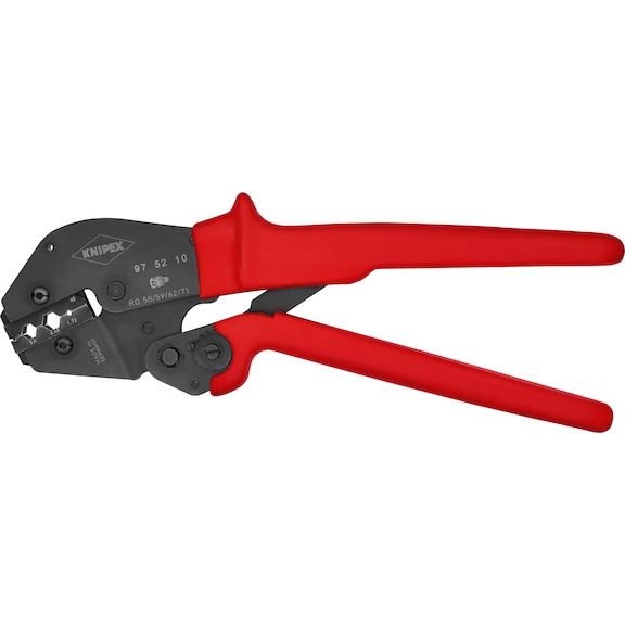 KNIPEX crimping tool 250&nbsp;mm for coax, BNC and TNC plug connectors - Lever action crimping pliers 3–10&nbsp;mm